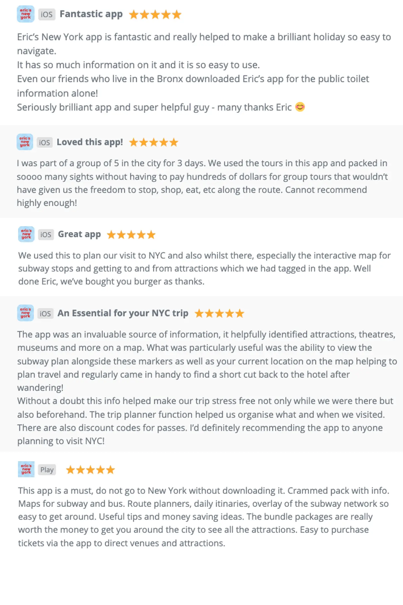 Eric's New York App - Reviews